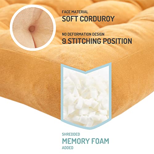 Large Floor Pillows for Adults, Square Meditation Cushion, 22 Inch Yellow | Reading nook & office use, Tatami seating, Breathable corduroy cover, 3.5 in thick, Shredded memory foam fill, Yoga pad - color: Square | Yellow | 1 Pack, size: 1 Pack