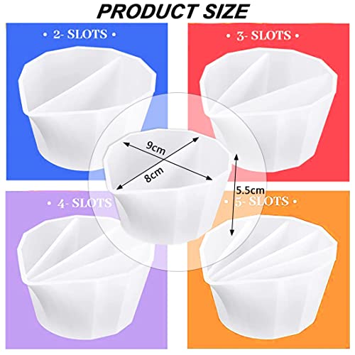4 Pack Split Cups for Paint Pouring + 2 Pcs Stir Stick, Silicone Paint Pour Cup Resin with 2-5 Channels Dividers Pouring Painting Tools for DIY Making Accessories Fluid Art Drawing (2/3/4/5 Channels)