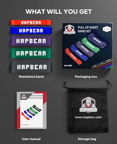 HAPBEAR Pull Up Assistance Bands - Pull Up Bands - Resistance Bands - Exercise Bands Resistance Bands Set of 5 - Workout Bands for Working Out, Stretching, Muscle Training - color: Black
