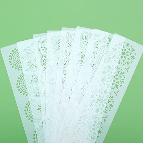 Prasacco 8-Piece Flower Border Stencils - Ornate Mandala Stencils for Painting on Wood, Canvas, Paper, Fabric, Cake, Wall