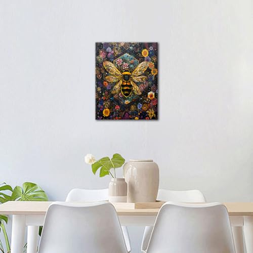 TUMOVO Paint by Numbers Kit for Adults, Adult Paint by Number Kits - Vibrant Bees and Blooming Floral Garden, Honey Bee & Flower Canvas Art for Relaxation and Home Wall Decor, 16x20 Inch(Framed) - color: Bee(Framed)