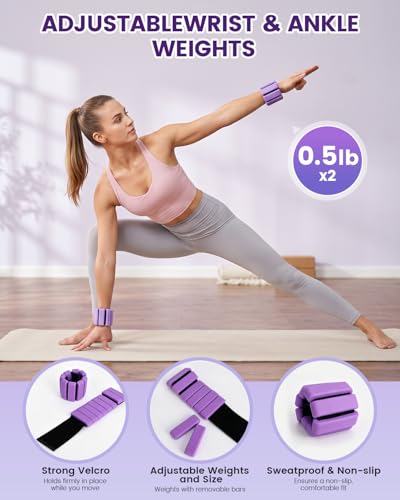 Pilates Kit, 24 in 1Home Pilates Workout Kit for Women, Pilates Equipment with 13" Pilates Ring and Ball, Starter Home Workouts - color: Purple