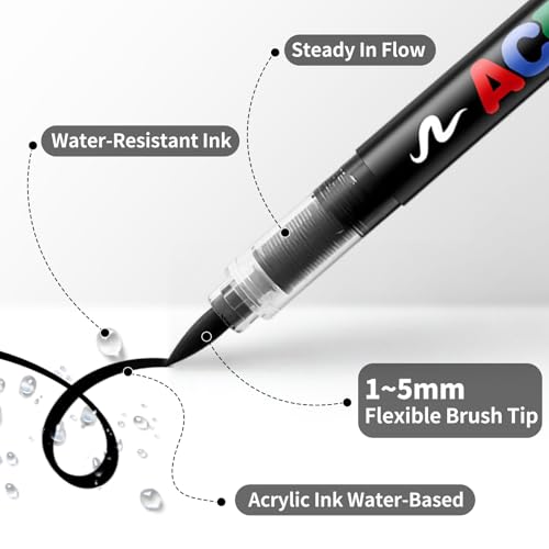 12 White Paint Pen, Brush Tip Acrylic Paint Markers | for Rock Painting, Wood, Glass, Ceramic, Canvas, Fabric, Stone, Decoration, DIY Crafts Kit Making, Art Supplies - color: 12 White