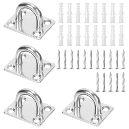4 Pcs M5 304 Stainless Steel Square Pad Eye Plate, 35x30mm Heavy Duty Ceiling Mount U-Bracket with Screws & Anchors – Marine Hardware for Hammock, Swing, Sandbag, Plants (35mmx30mm) - size: 35mm*30mm