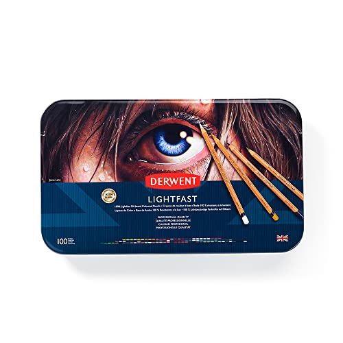 Derwent Lightfast Colored Pencils 100 Tin, Set of 100, 4mm Wide Core, 100% Lightfast, No Fade for 100 Yrs, Oil-based, Premium Core, Creamy, Ideal for Drawing, Coloring, Professional Quality (2306017) - size: 100 Count (Pack of 1)