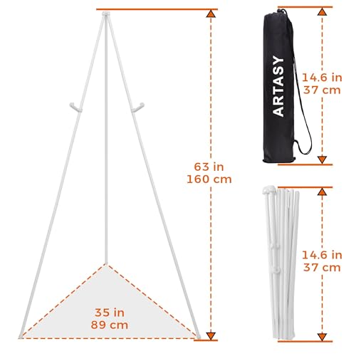 ARTASY 63" Easel Stand for Wedding Signs, Posters, Portable Artist Easel for Painting Canvas, Tripod for Home and Office, Supports 5 lbs-White 3/Pack - color: White
