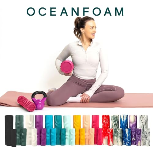 Oceanfoam Ripple Travel Foam Roller (11" x 3.35") Firm Mini Foam Roller for Physical Therapy, Deep Tissue Massage, Back Pain - High Density, Ergonomic Wave Textured, Yoga, Pilates, Exercise (Hot Pink) - color: Hot Pink