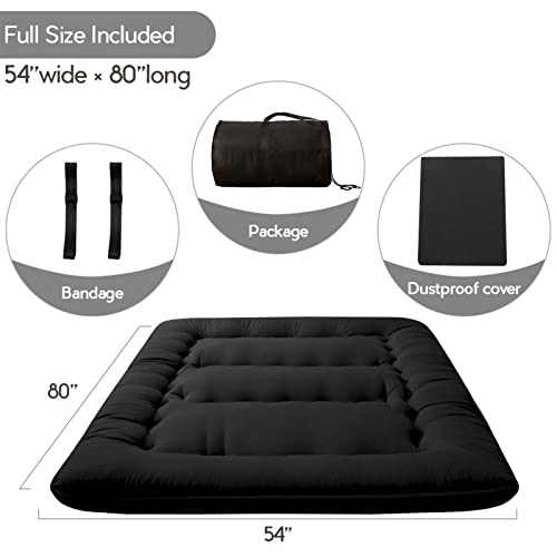 MAXYOYO Japanese Floor Mattress 4" Thick Full Size Foldable Futon Mattress | Sleeping Pad Foldable Roll Up Mat Boys Girls Dormitory Pad Kids Floor Lounger, Black - color: Black, size: Full