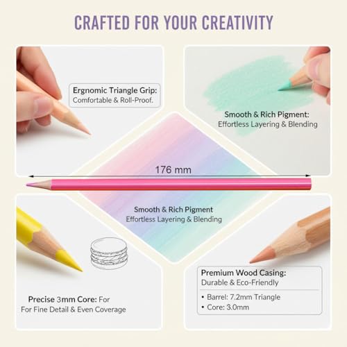Colored Pencils Set, Neon, Pastel, Classic, Metallic, Skin Tone, Pre-Sharpened Coloring Pencils for Adults, Kids Beginners, Drawing, Sketching, Shading, Blending, Art Supplies (Pastel Color) - color: Pastel Color