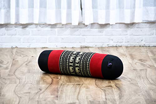 Leewadee Small Yoga Bolster – Shape-Retaining Cervical Neck Roll, Tube Pillow for Comfortable Reading, Kapok Filling, 22 x 6 x 6 inches - color: Sf13 - Red, Black