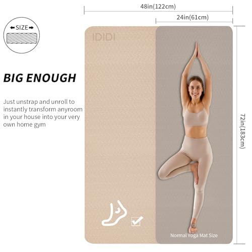 8mm & 10mm Thick Large Yoga Mat (6'x 4') - Extra Long and Wide Workout Mat for Men and Women, Non-Slip POE Fitness Mat, Eco-Friendly Exercise Mat for Home Workouts, Ideal for Yoga and Pilates - color: Beige+Black, size: 8mm