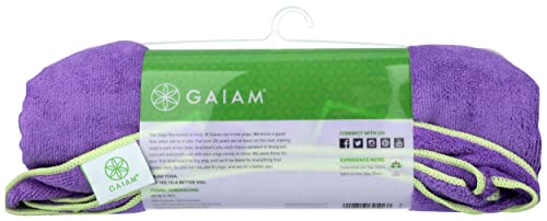Gaiam Stay-Put Yoga Mat Towel, Non-Slip, Corner Pockets | Corner Pocket Anchors | Microfiber Non-Slip | Quick-Dry | Hot Yoga, Bikram & Pilates | Mat-Sized - color: Purple, size: 68"L x 24"W