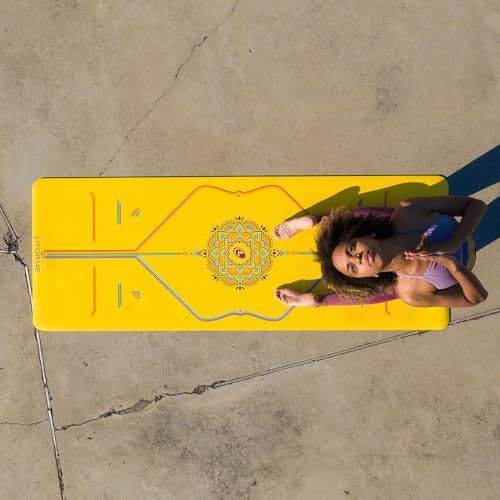 Liforme Travel Yoga Mat - Patented Alignment Design, Advanced Non-Slip Grip | Eco-friendly, Non-Toxic, Sweat-Resistant, long, wide, 4.2mm thick mat for comfort, recommended for Hot Yoga, Free Yoga Bag - color: Yellow