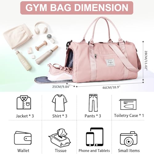 Gym Bag for Women Men with Shoes Compartment,Sports Duffle Bag Personal item travel Duffel Bags Tote Bag Small Carry on Weekender Overnight Bags Workout Dance Bag Hospital Holdalls Pink - color: A4-Pink