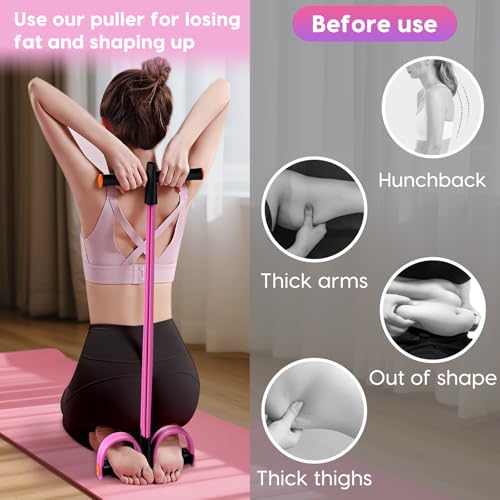Pedal Resistance Band with Handles, 6-Tubes Natural Rubber Exercise Band - color: Pink