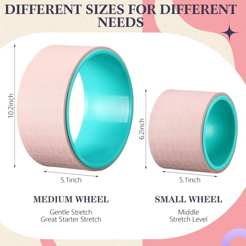 Arrowbash 5-in-1 Pink Yoga Wheel Set Back Stretcher Wheel Deep Tissue Massage Foam Roller Trigger Point Relieve Ball, Resistance Loop Exercise Bands Massage Roller for Deep Tissue Yoga Beginner Gift