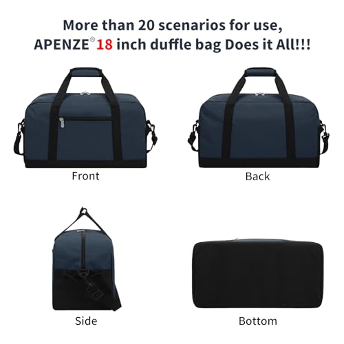 Apenze Small Gym Bag 18 inch Carry On Duffel Bag for Weekender Travel - Navy Blue - color: Navy Blue, size: 18inch