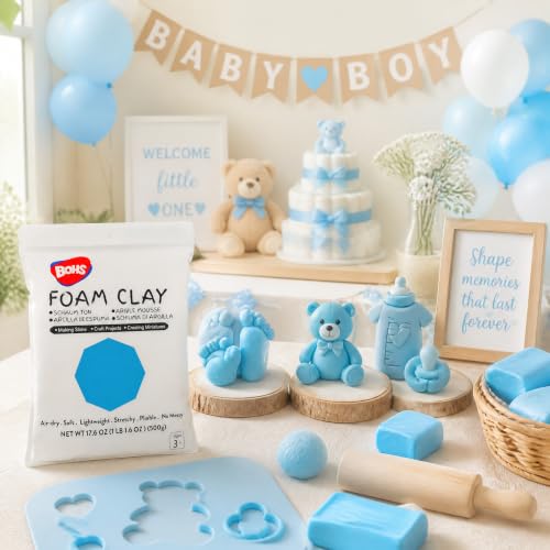 BOHS Foam Clay, Sky Blue Air Dry Modeling Clay, 1.1 lb | Soft, lightweight; crack-free finish; EVA and polystyrene foam details; cosplay props, figurines, fake bakes and slime making - color: Sky-blue, size: 500 g