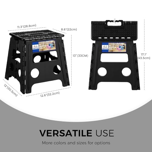 ACKO 13" Folding Step Stool, Non-Slip Surface for Adults & Kids, Dot Black | Collapsible Heavy Duty Foldable Stools, Portable Foot Stepping Stool Holds 300 lbs, Kitchen Bathroom Outdoor, Built-in Handle - color: Dot Black, size: 13 Inch