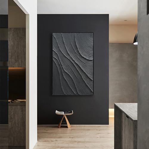 NANKAI Art Thick Texture Black Minimalist Oil Painting 36x24 Inches Contemporary Art Oil Painting Home Office Wall Decoration Art (with Solid Wood Exterior Frame) - color: Nkhb276