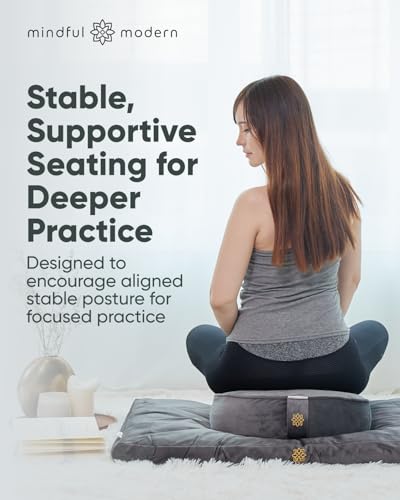 Mindful Modern Velvet Meditation Cushion | Luxe Zafu Yoga Floor Pillow Seat | Posture Support | Buckwheat Hull Filled | Large Round Cushion with Removable Washable Cover + Carry Handle - color: Graphite Grey