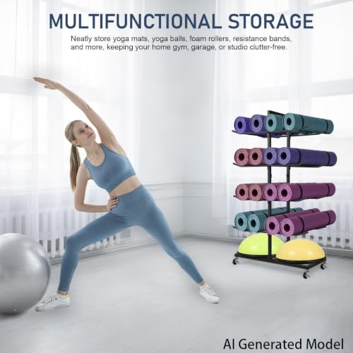 4 Tier Double Sided Metal Yoga Mat Holder, Home Gym Storage Rack