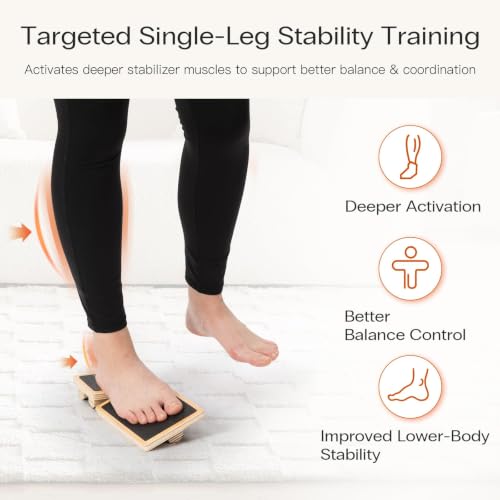 StrongTek Ankle Mobility Board, Wooden Single-Leg Balance Trainer, Non-Slip