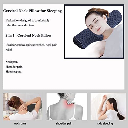Cervical Neck Pillow for Pain Relief Sleeping, Neck roll Pillow Memory Foam for Stiff Neck Pain Relief ,Travel Bolster Pillow for Bed for Side Sleepers Back Sleeper. (Blue) - color: Blue