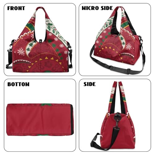 Yoga Gym Bag with Removable Adjustable Shoulder Strap, Shoe Compartment & Top Yoga Mat Holder 17.72x8.66x9.84in - color: Christmas Polynesian Print