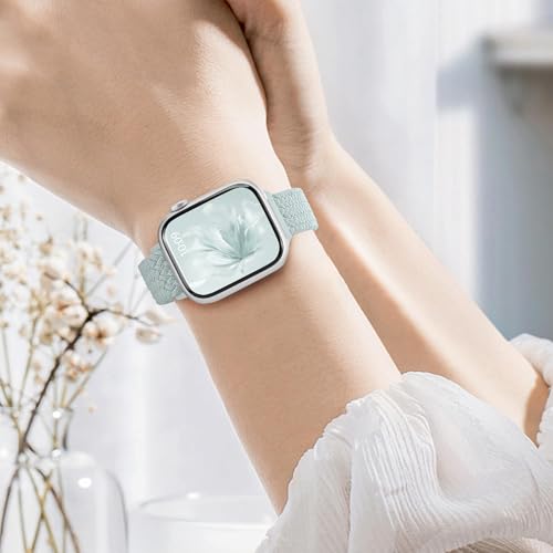 Slim Braided Stretchy Band Compatible with Apple Watch Bands Women | 40mm 41mm 42mm 38mm 44mm 45mm 46mm 49mm Thin Elastic Nylon Solo Loop Strap ,Wristband for iWatch Series 11 10 9 8 7 6 5 4 SE - color: Succulent, size: 44/45/46/49mm