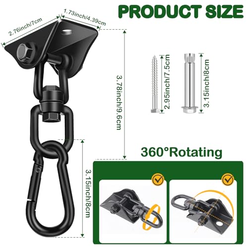 Hammock Hanging Kit, Porch Swing Hanging Kit 1200 Lb Capacity, Hammock Ceiling Hooks Heavy Duty 360°Rotating Hanging Swing Chair Hardware for Hammock Chair Stand, Porch, Yoga, Gym - color: Black