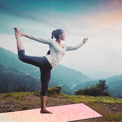 QiyI Hot Yoga Towel with Grip Dots, Non Slip, 70"x26", Dreamy Pink Mandala - color: Dreamy Pink Mandala, size: 70"x26"