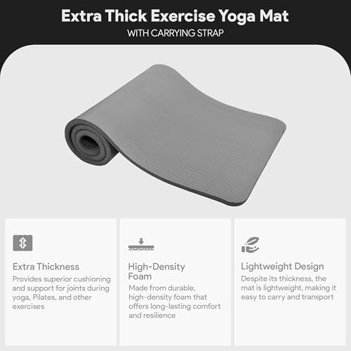BalanceFrom Yoga Mat, 1-Inch Extra Thick High Density Exercise Mat, Anti-Tear Exercise Yoga Mat with Carrying Strap, Suitable for Various Yoga Exercises, Multiple Colors - color: Gray