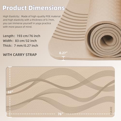 Yoga Mat High Density Exercise Mat, 76"x32"x0.27"Thick Wide & Large Yoga Mat for Women Men, Professional POE Workout Mat for Yoga, Pilates, Fitness & Stretching - color: Beige