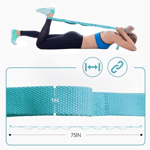 Aozora Yoga Strap Stretching Strap with Loops, Stretch Straps for Physical Therapy, 10 Loops Non-Elastic Exercise Strap for Pilates, Dance and Gymnastics - color: 5pack-Multiple colors, size: 1"W