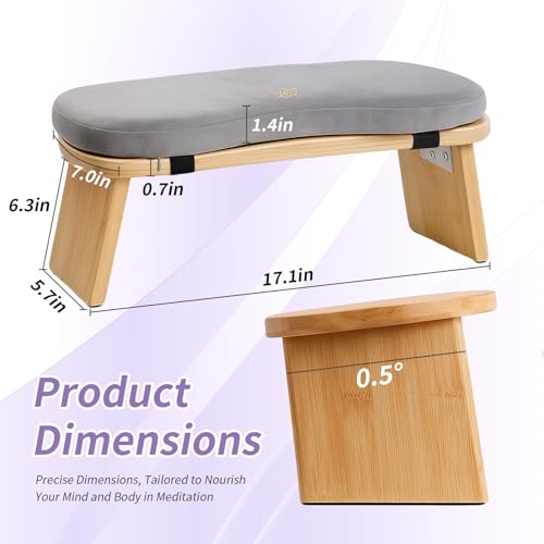 Bamboo Meditation Bench, Folding Meditation Stool with Velvet Cushion & Carry Bag, Seiza Prayer Stool, Kneeling Meditation Bench for Yoga, Mindfulness & Zen Practice