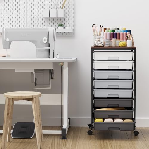Rolling Storage Cart with 8 Drawers, Utility Cart on Wheels with Wooden Tabletop, Utility Cart for Teacher Storage, Office Organizer, Classroom Storage Cart, Craft Storage, Grey - color: Grey