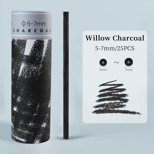 25PCS/Tube Willow Charcoal Sticks - Natural Willow Charcoal for Artists, Beginners, or Students of All Skill Levels - Perfect for Drawing and Sketching, Approx. 5-7mm Dia - style: 5-7mm