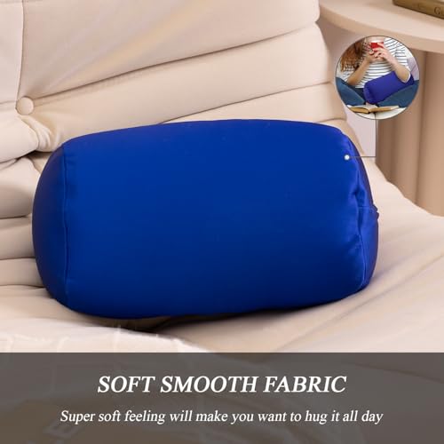 Microbead Bolster Tube Pillows with Double Cover, Squish Bean Bed Microbead Pillow Soft Neck Back Lumbar Support Smooth Cool Touch Comfortable Fabric (Blue) - color: Blue