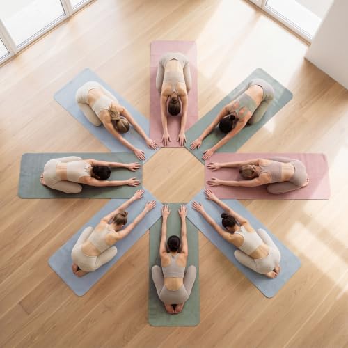 Breling 3 Pack Suede Yoga Towels 26"x73" Non-Slip Hot Yoga Towel Mats with Highly Absorbent Soft Suede Microfiber Rapid Dry for Bikram Pilates Home Workout Women Pink Lotus Bean Green Light Blue