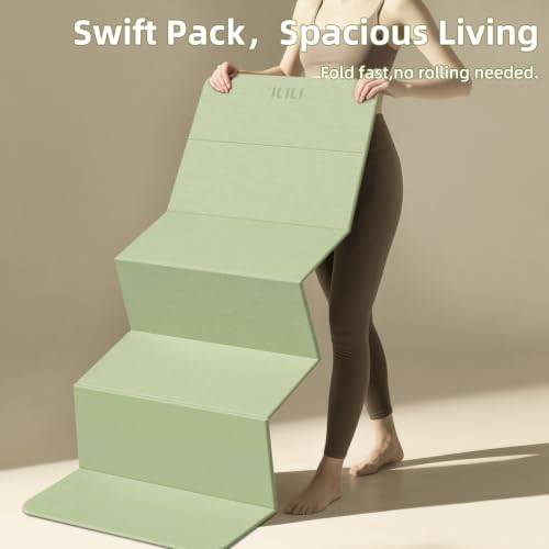 ILILI Foldable Yoga Mat 10mm, Extra Thick, Extra Long, 75x26x0.4 Inch, TPE | Non-Slip Grip, Easy Carry&Storage, Comfort Cushion, SGS Safe, Suitable for Yoga, Pilates, Home Exercise&Outdoor Travel - color: Matcha Green+Black