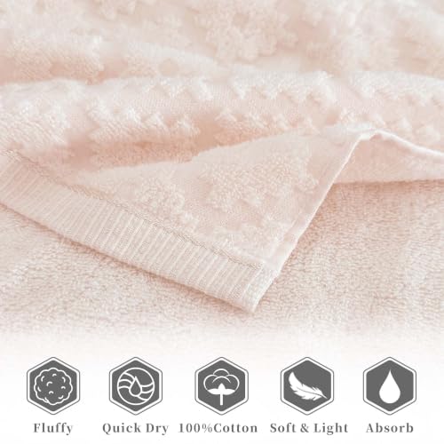 VOOVA & MOVAS Pink Hand Towels 2 Pack, 100% Cotton, 13x29 in | Lightweight Fluffy, Absorbent & Quick Dry, Fade Resistant, Jacquard Design, Built-in Hanging Loop, Gentle on Skin - color: Pink