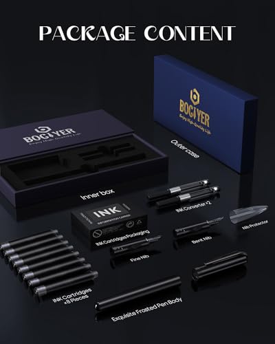 samurai Fountain Pen Set,Hand Polished Medium Nib,Calligraphy Nib(Bent Nib),Includes 8 Ink Cartridges,Ink Refill Converter*2 And Gift Box,Best Pen Gift Set for Men & Women(Black ) - color: Black