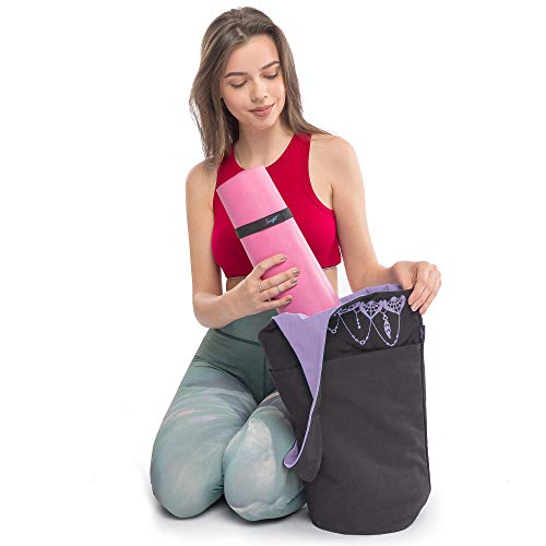 Yoga Mat Bag & Carrier with Pockets for Women - color: Black & Lavender Purple