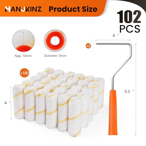 100 Pack Microfiber Paint Roller 4 Inch, 3/8 Inch Nap | Mini Paint Roller Covers, Small Paint Roller with Roller Frame, Ideal for Walls, Ceilings, Doors - size: 4 Inch,100 Pack