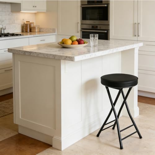 Folding Stool,24 Inch Foldable Portable Height Bar Stools Chair | 4PCS Adult Tall Collapsible Leather Padded Chair for Kitchen Living Room Garden Camping Fishing - color: Black, size: 24"X 4PCS