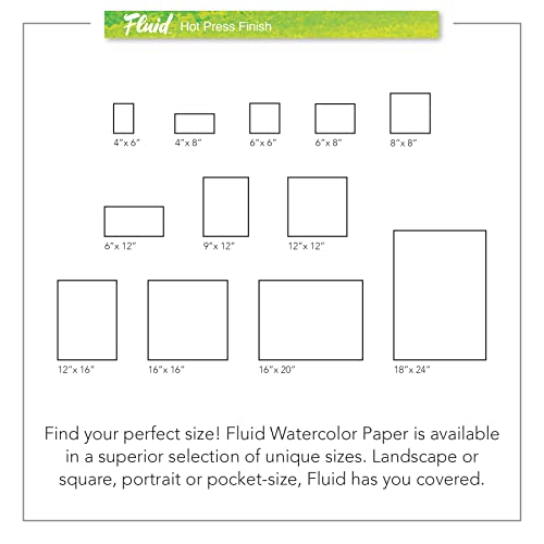 Fluid Watercolor Paper Block, 12 x 16 inches, 15 White Sheets, 140 lb (300 GSM) Hot Press Pad for Artist Painting and Wet Media - size: 12 x 16