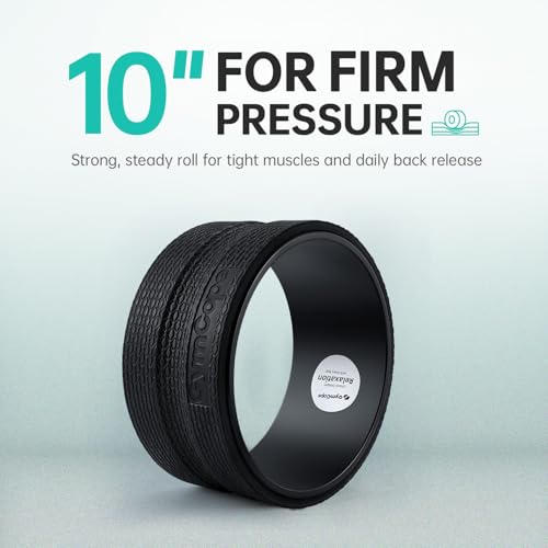GymCope Back Roller Wheel, Spine-Safe Groove for Deep Stretch, 530 lbs | 1/2in sweat-resistant foam over ABS core, 4 sizes 4 to 12in plus 4-pack with 13in, yoga pilates home gym recovery, pvc free - color: Black, size: 10 Inch-Medium
