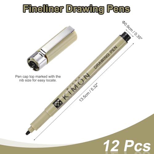 PATIKIL Fineliner Pens, 2mm Bold Tips Drawing Pen Waterproof Inking Markers Liner Artist Watercolor Supplies Drawing Kit for Adult Sketching Journaling, Pack of 12 - style: 2mm Bold Tip