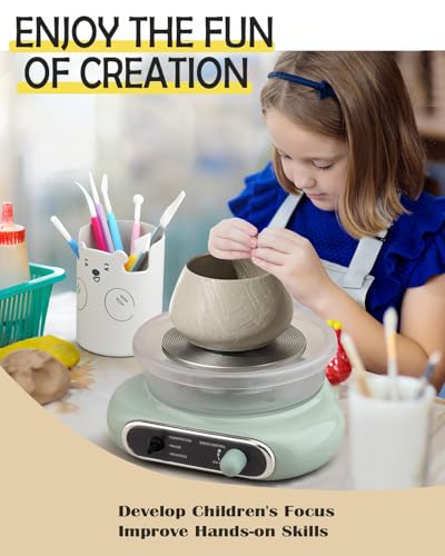 Mini Pottery Wheel, Electric Pottery Wheel with 4.7inch Turntable Air-Dried Clay and 8Pcs Pottery Tools, Adjustable Speed and Direction, Suitable for Ceramic Teaching, Home Use (Green)